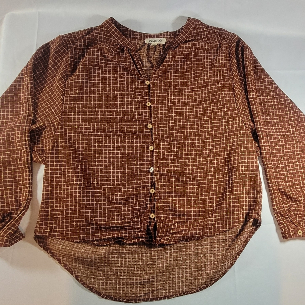 Zara Brown Grid Button-Down Shirt